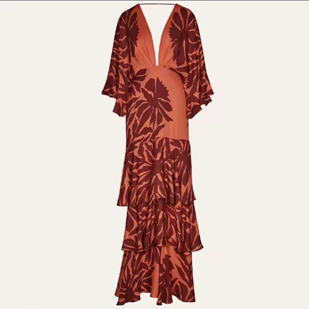 Floral Maxi Dress in Orange and Brown
